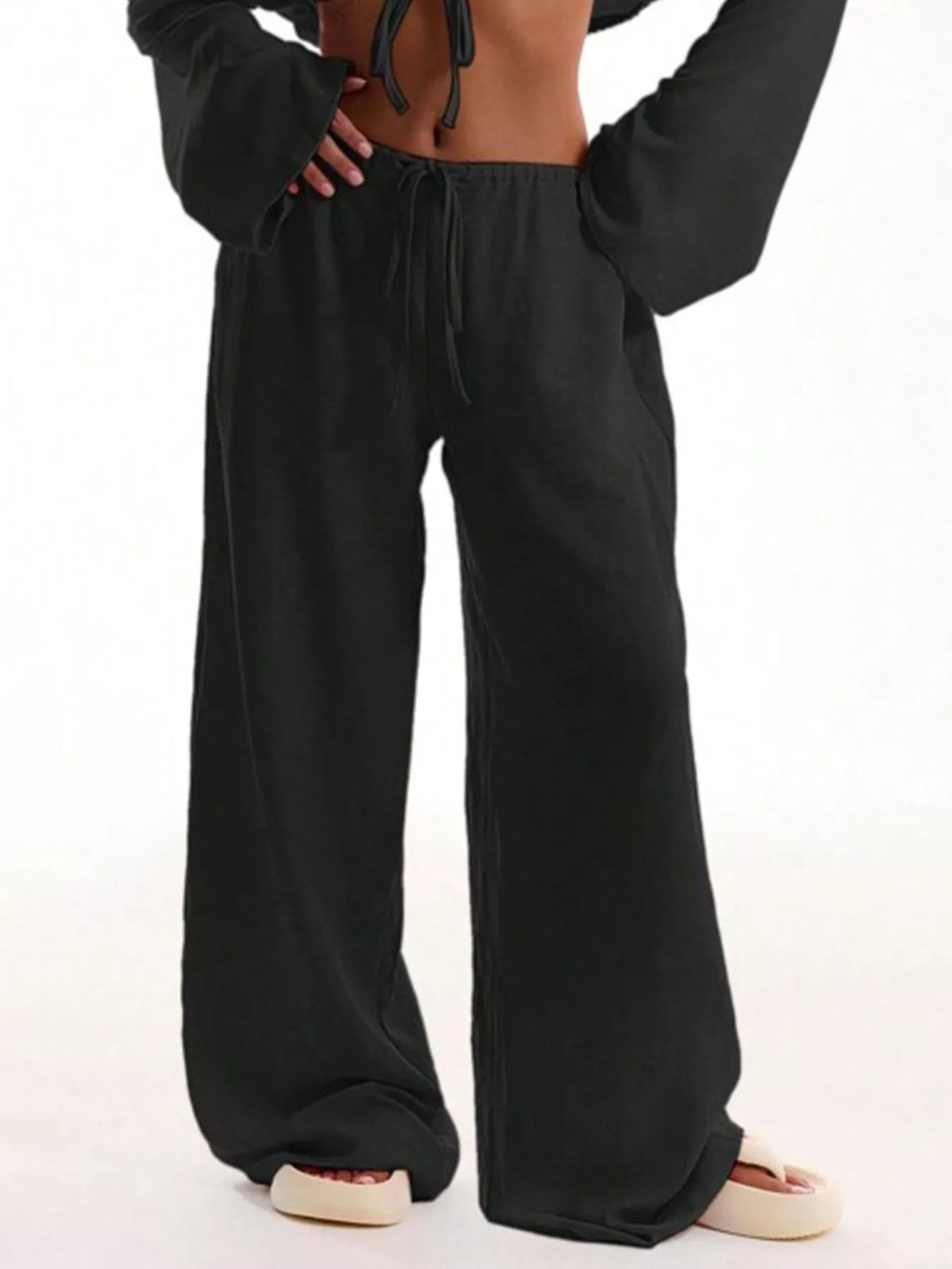 Drawstring Wide Leg Pants - Aura Apparel