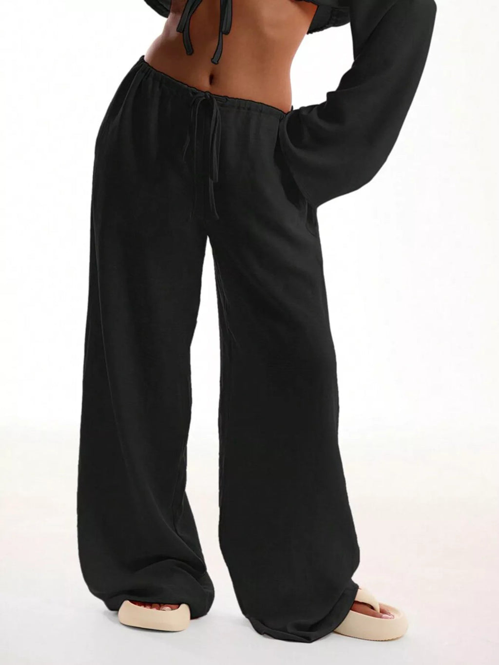Drawstring Wide Leg Pants - Aura Apparel