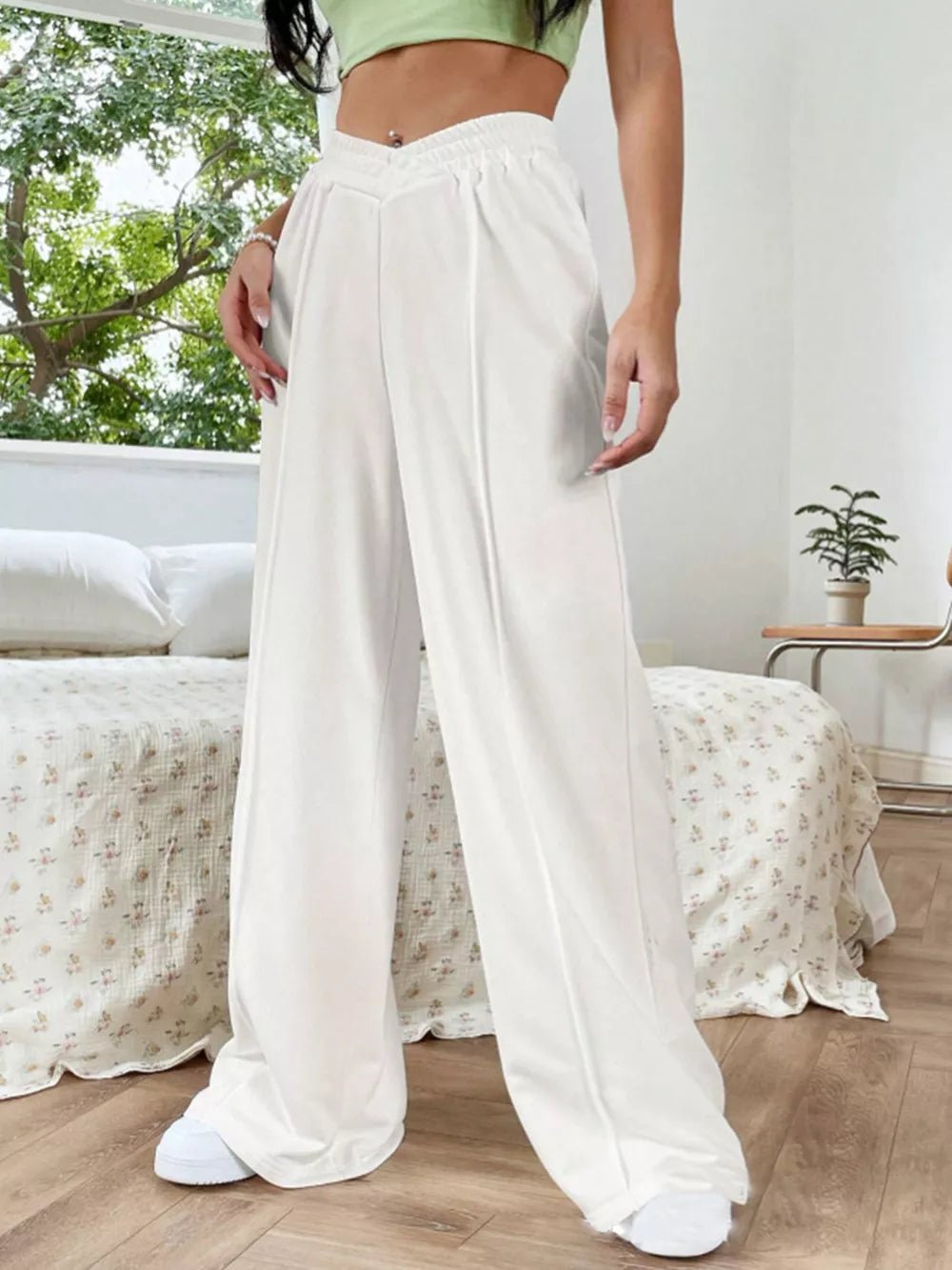 Elastic Waist Wide Leg Pants - Aura Apparel