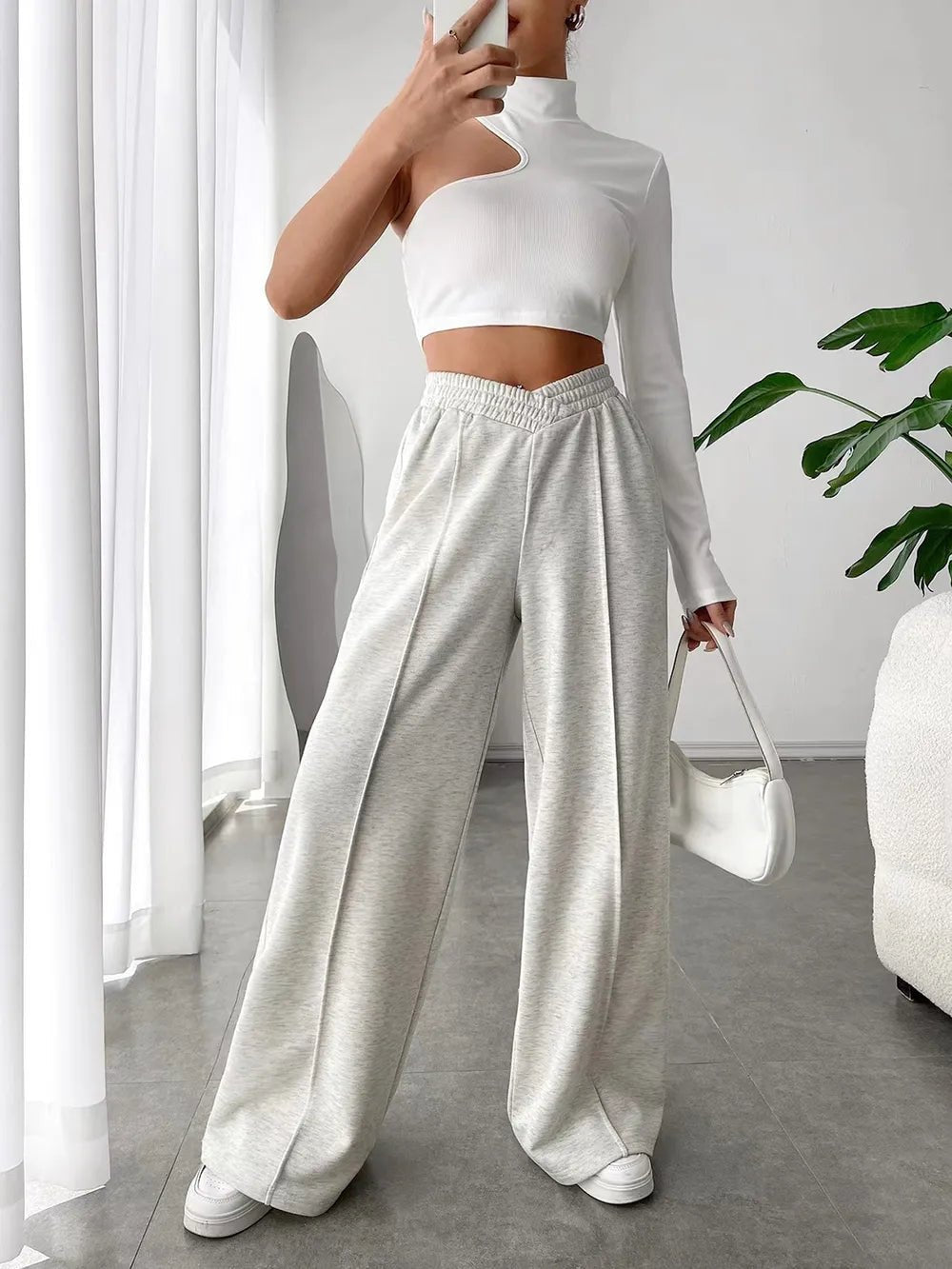 Elastic Waist Wide Leg Pants - Aura Apparel