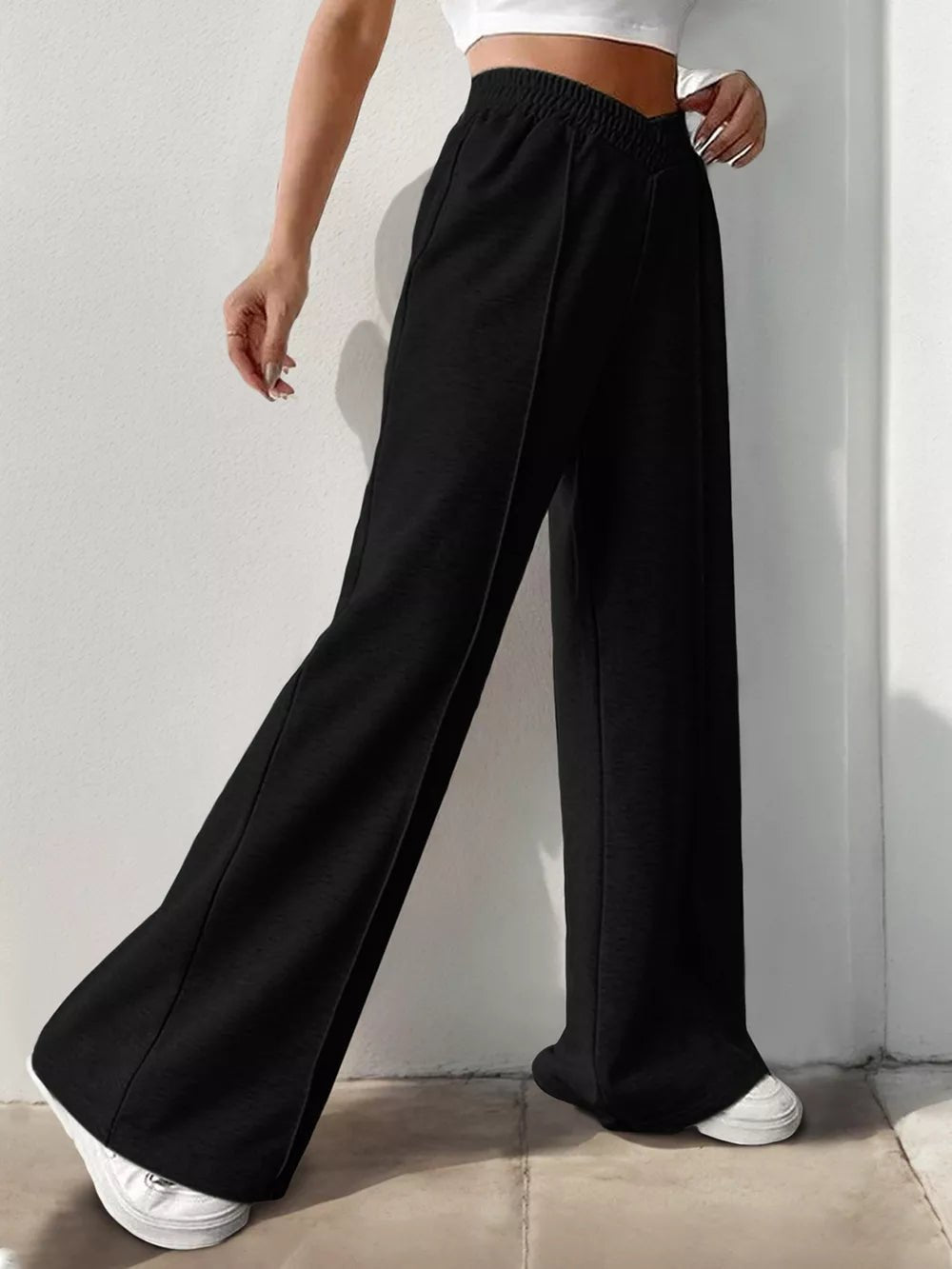 Elastic Waist Wide Leg Pants - Aura Apparel
