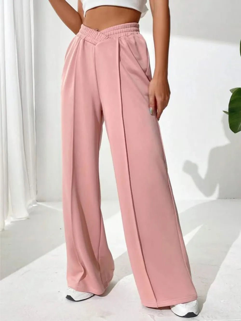 Elastic Waist Wide Leg Pants - Aura Apparel