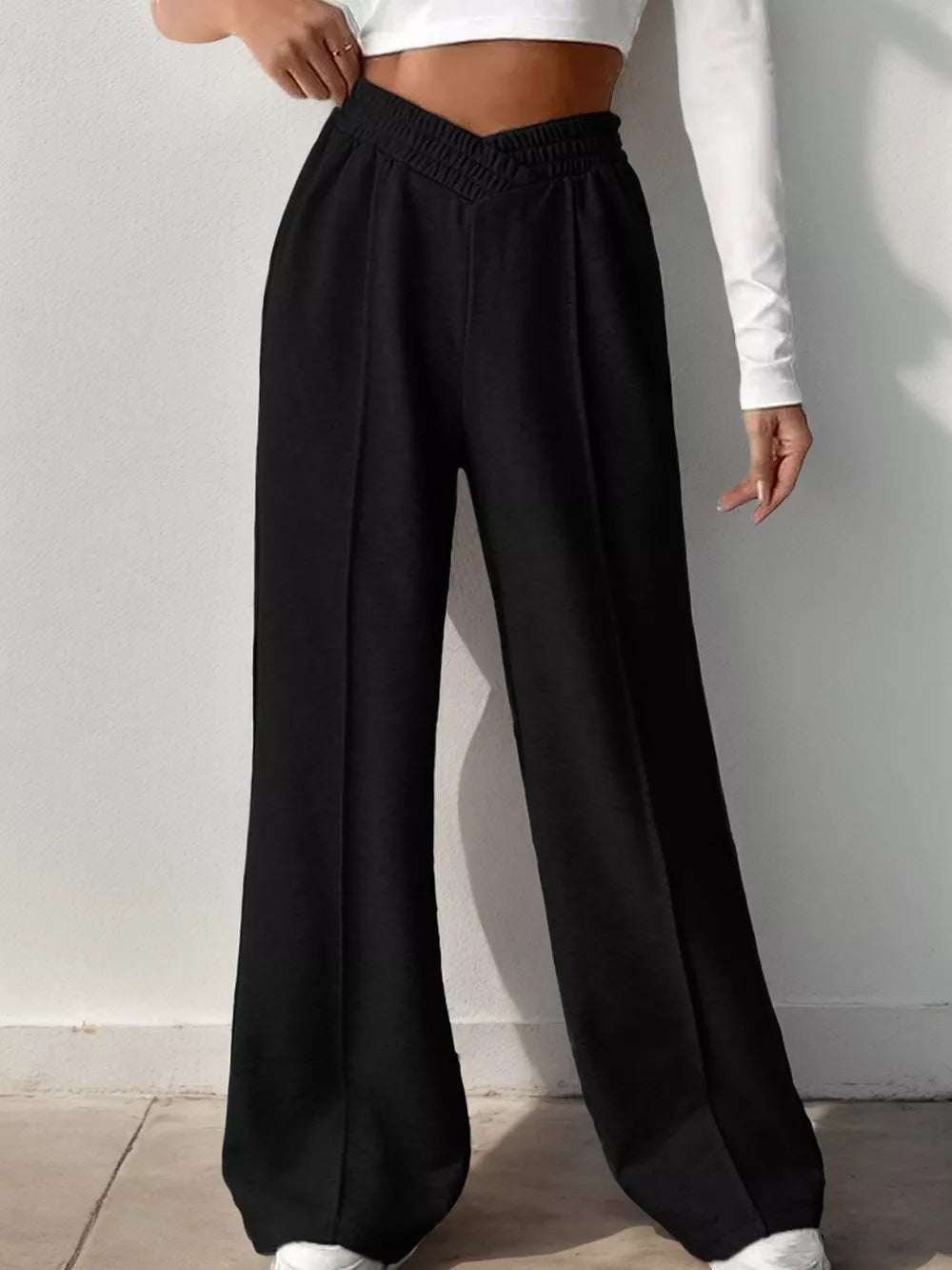 Elastic Waist Wide Leg Pants - Aura Apparel