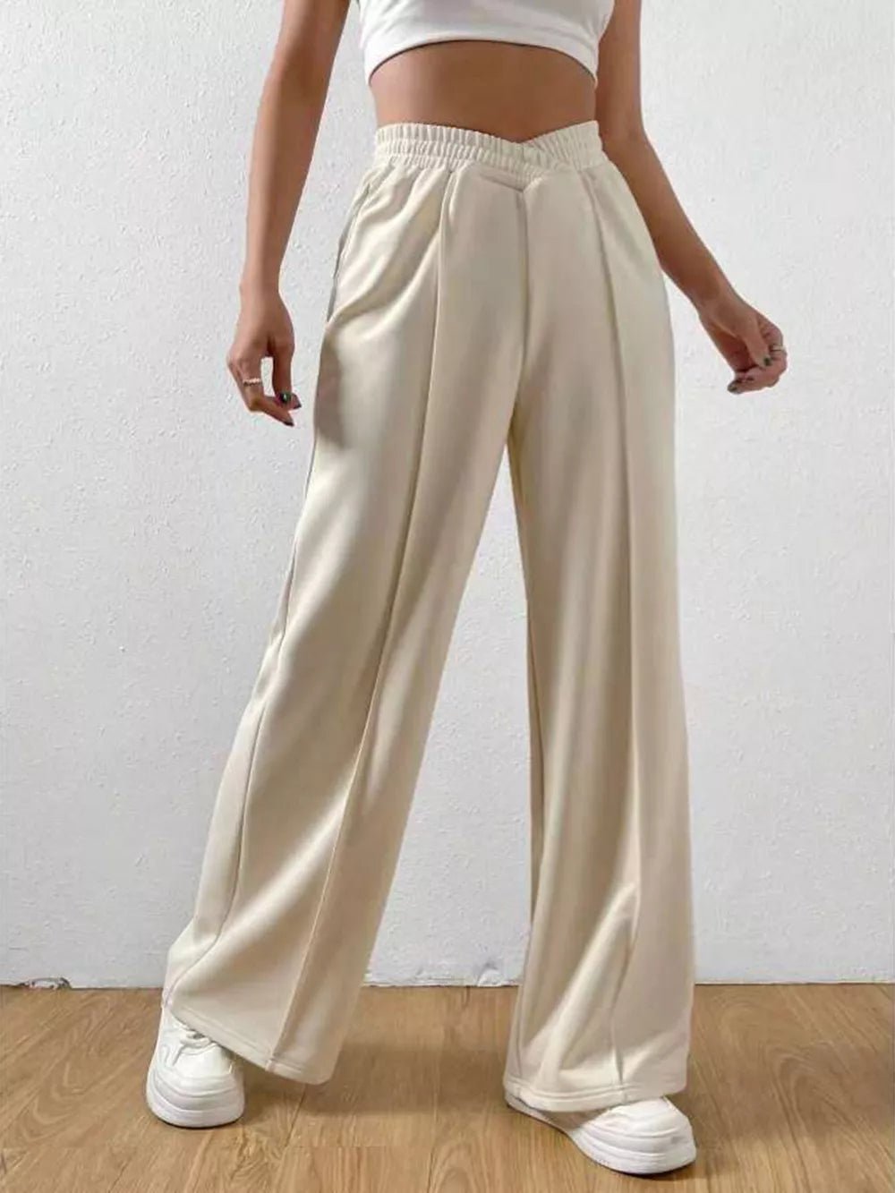Elastic Waist Wide Leg Pants - Aura Apparel