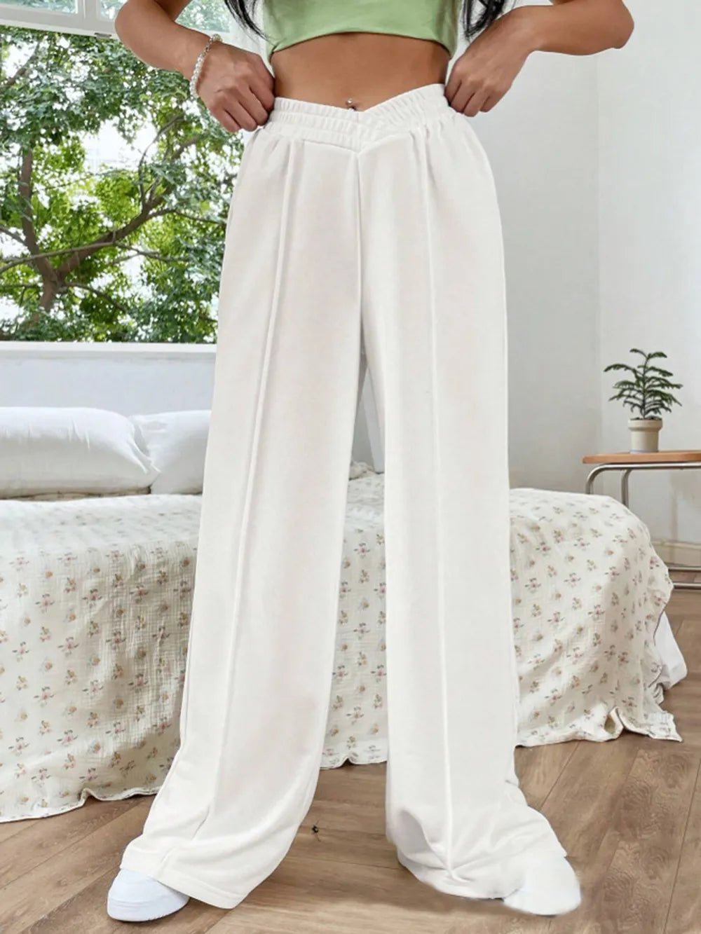 Elastic Waist Wide Leg Pants - Aura Apparel