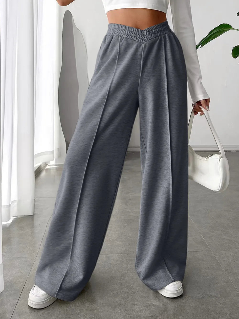 Elastic Waist Wide Leg Pants - Aura Apparel