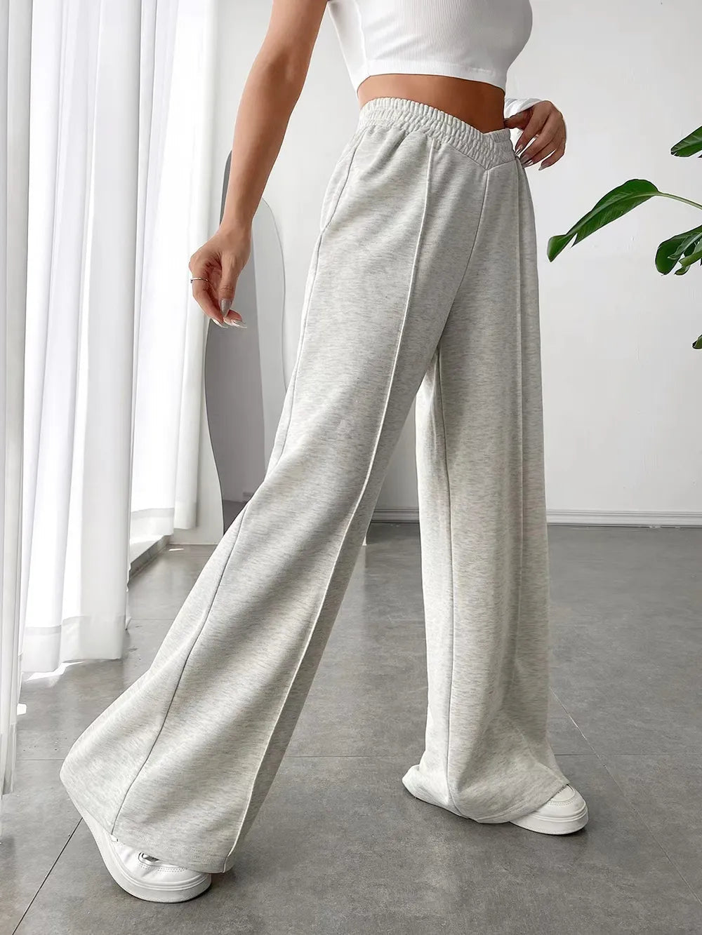 Elastic Waist Wide Leg Pants - Aura Apparel