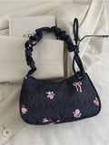 Embroidered Ruched Strap Shoulder Bag - Aura Apparel