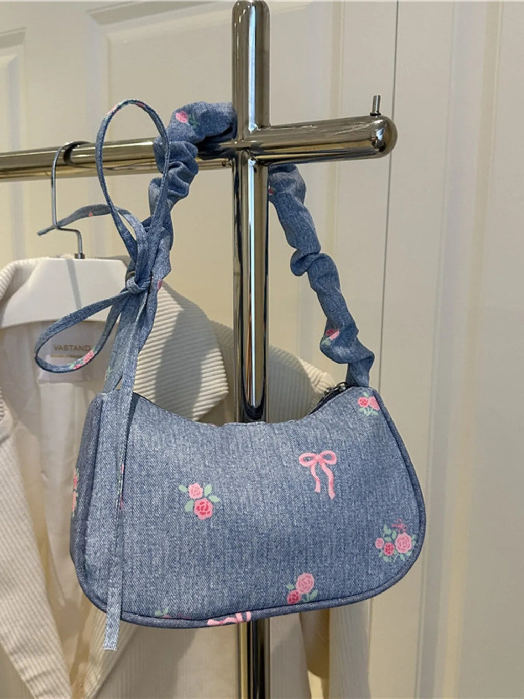 Embroidered Ruched Strap Shoulder Bag - Aura Apparel