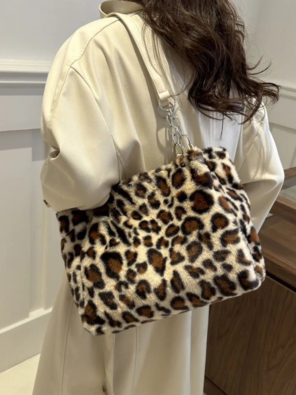 Faux Fur Leopard Shoulder Bag - Aura Apparel
