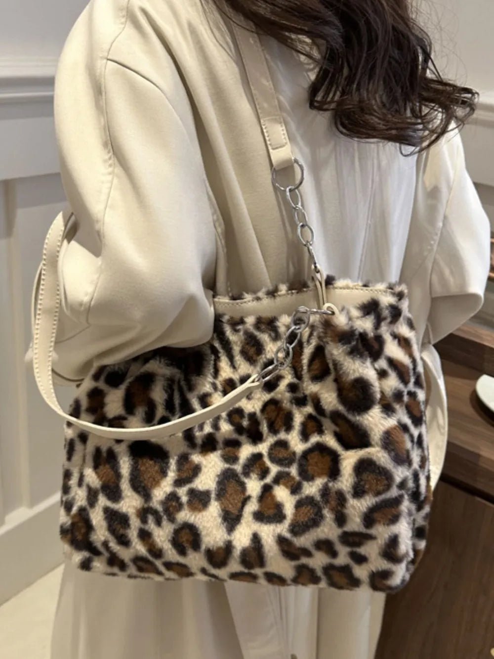 Faux Fur Leopard Shoulder Bag - Aura Apparel