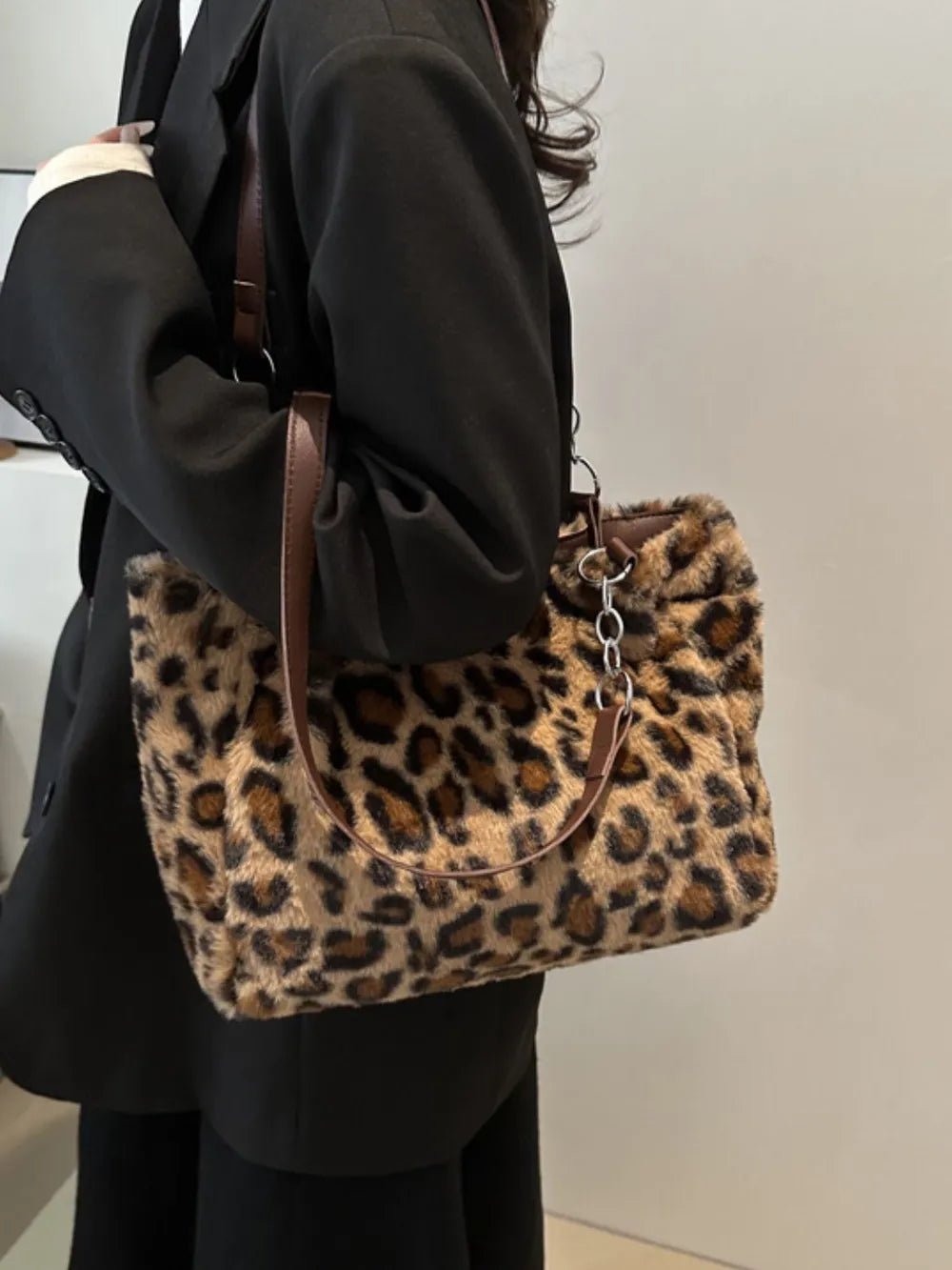 Faux Fur Leopard Shoulder Bag - Aura Apparel
