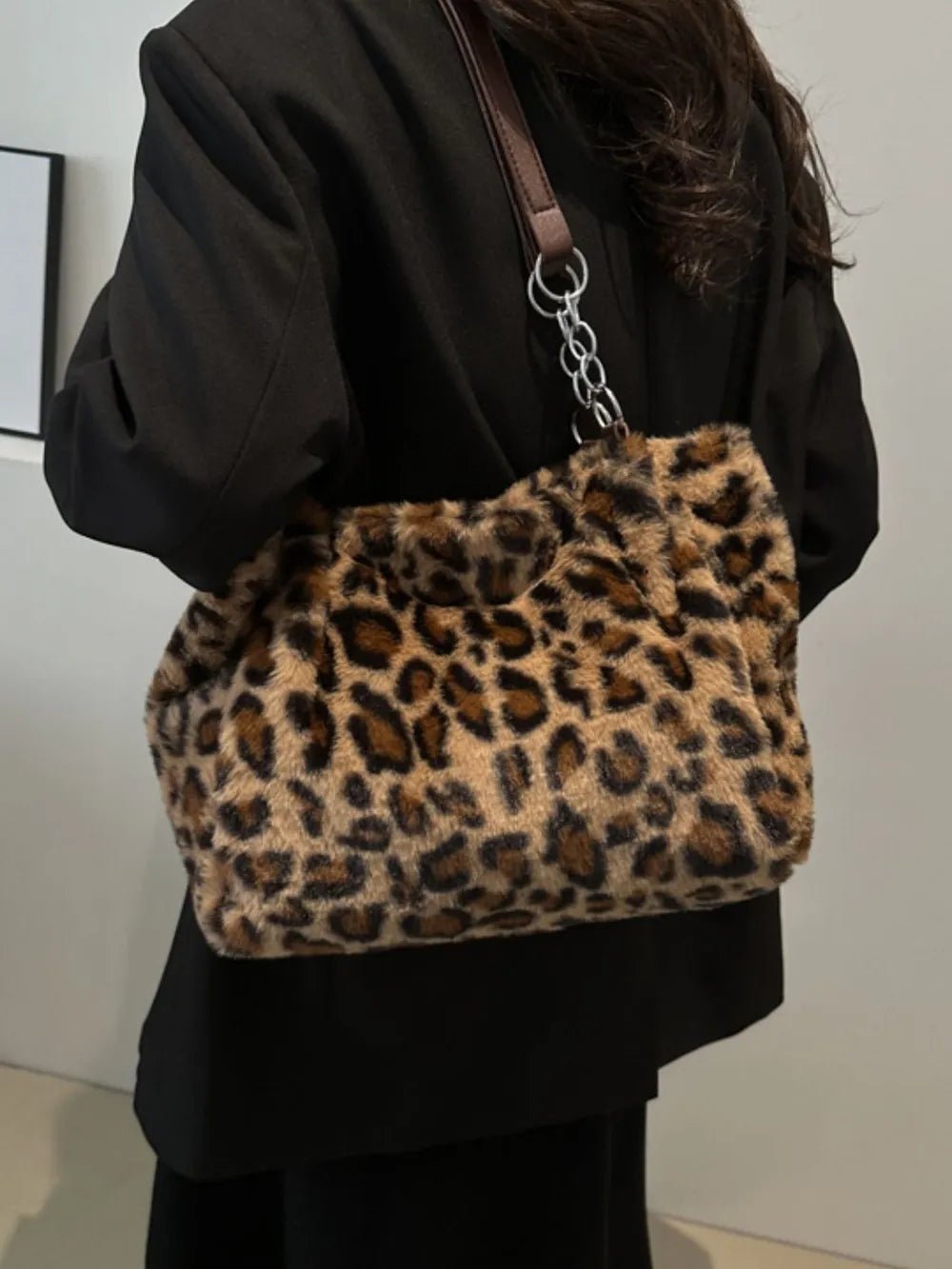 Faux Fur Leopard Shoulder Bag - Aura Apparel