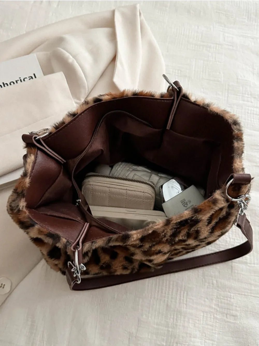 Faux Fur Leopard Shoulder Bag - Aura Apparel