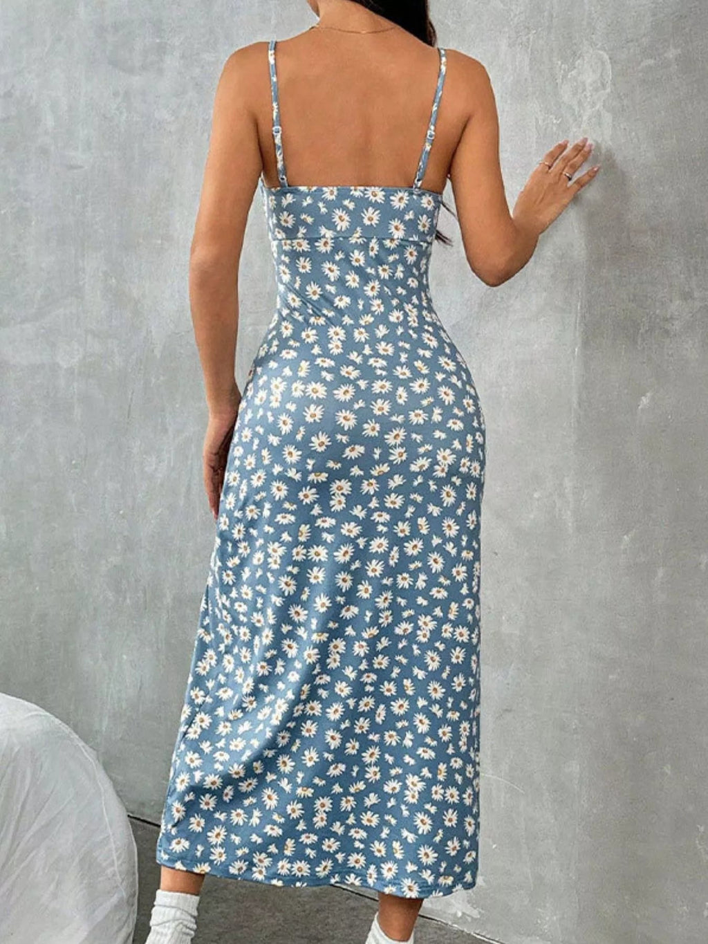 Floral Print High Slit Cami Dress - Aura Apparel