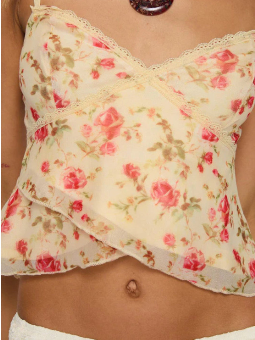 Floral Print Lace Trim Cami - Aura Apparel