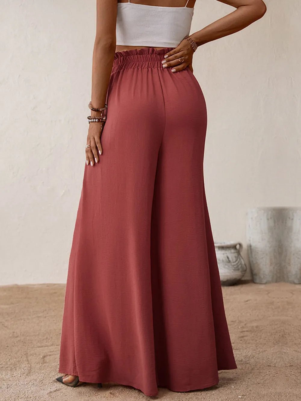 Frill Tied Wide Leg Pants - Aura Apparel