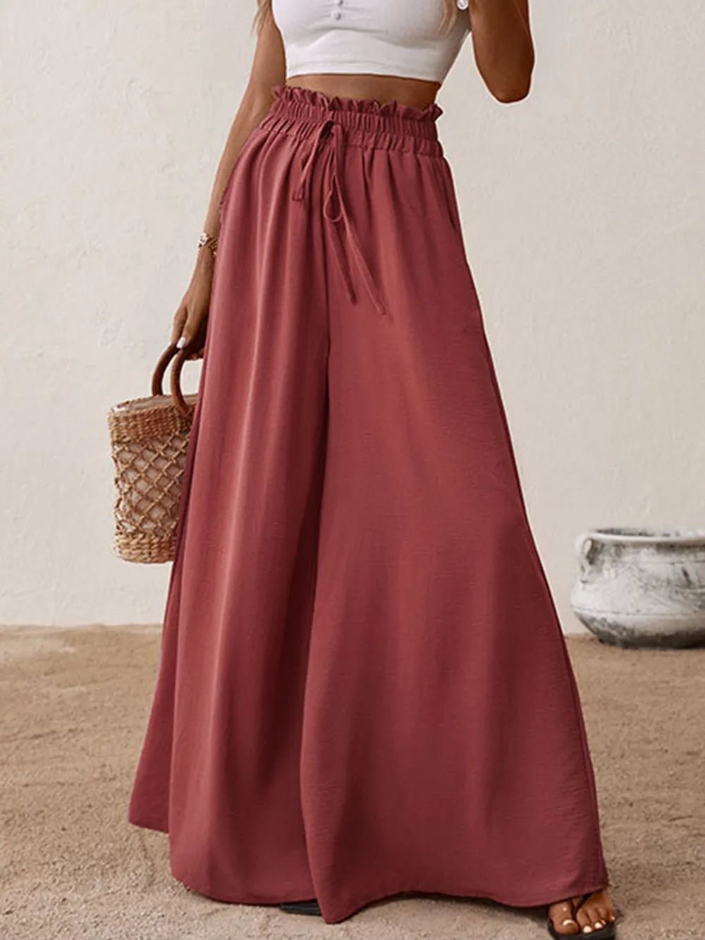 Frill Tied Wide Leg Pants - Aura Apparel