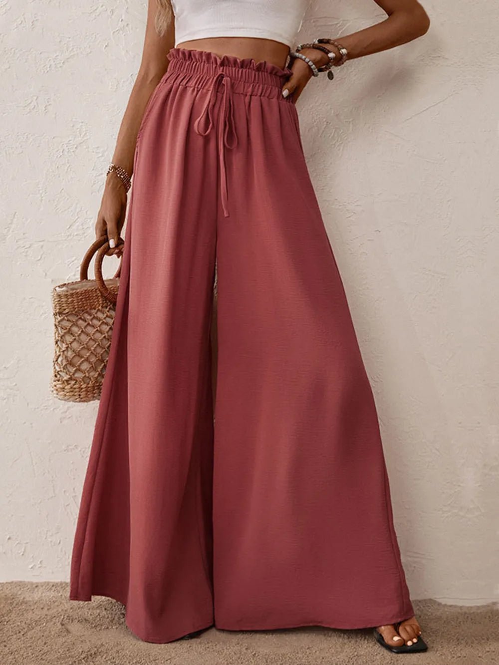 Frill Tied Wide Leg Pants - Aura Apparel