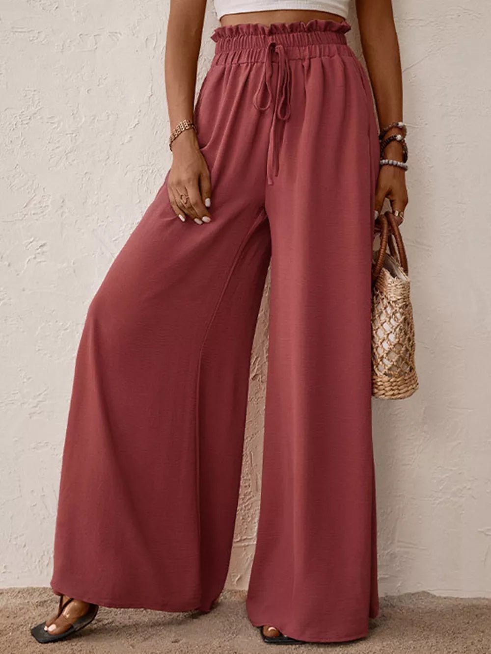 Frill Tied Wide Leg Pants - Aura Apparel
