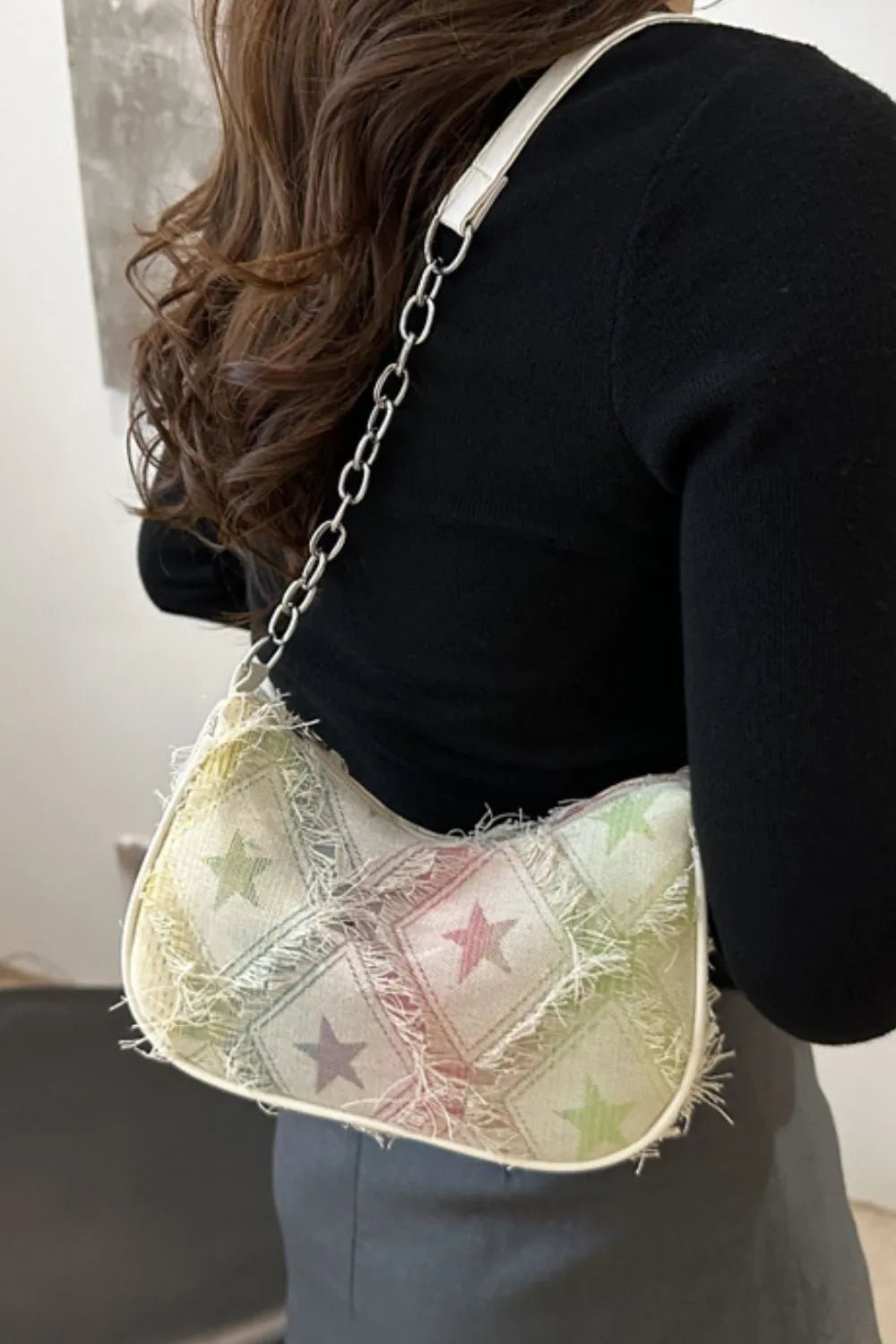 Fringe Star Print Shoulder Bag - Aura Apparel