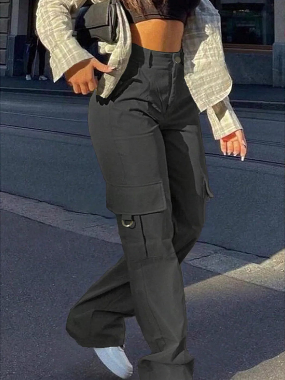 Full Size High-Waisted Cargo Pants Plus Size - Aura Apparel
