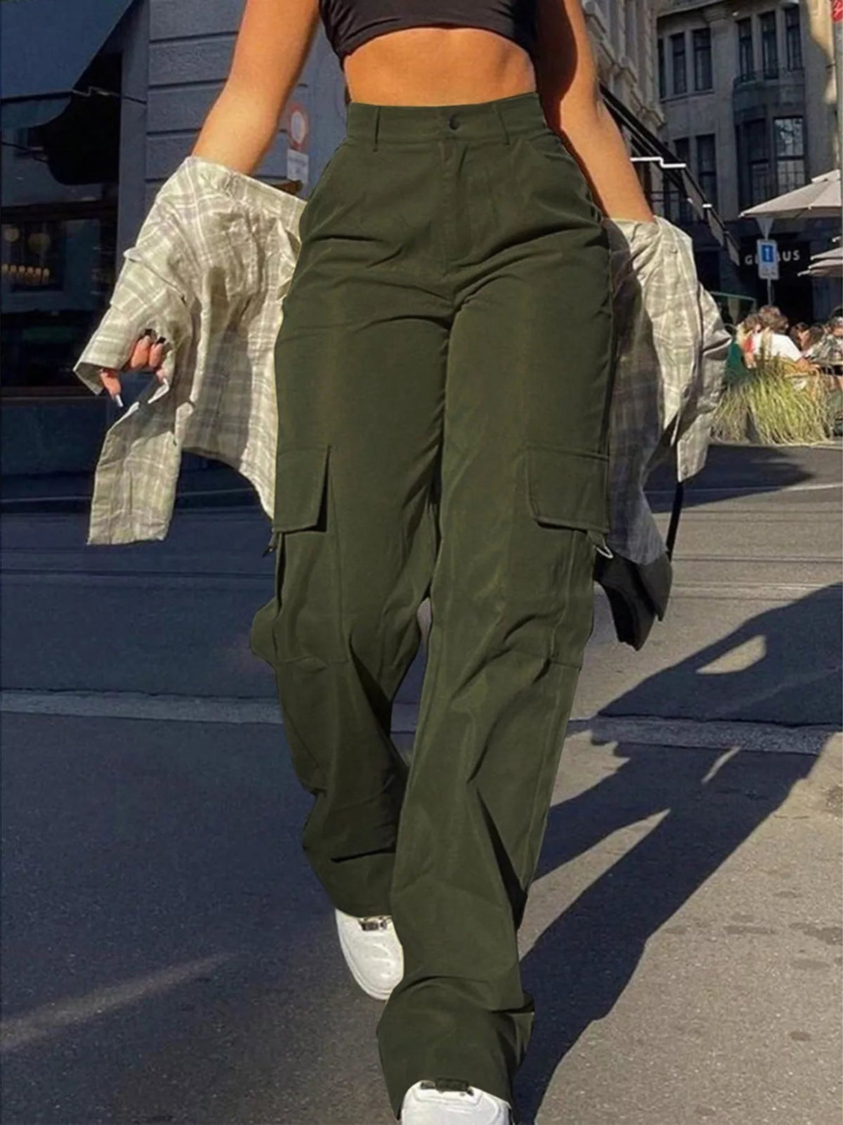Full Size High-Waisted Cargo Pants Plus Size - Aura Apparel