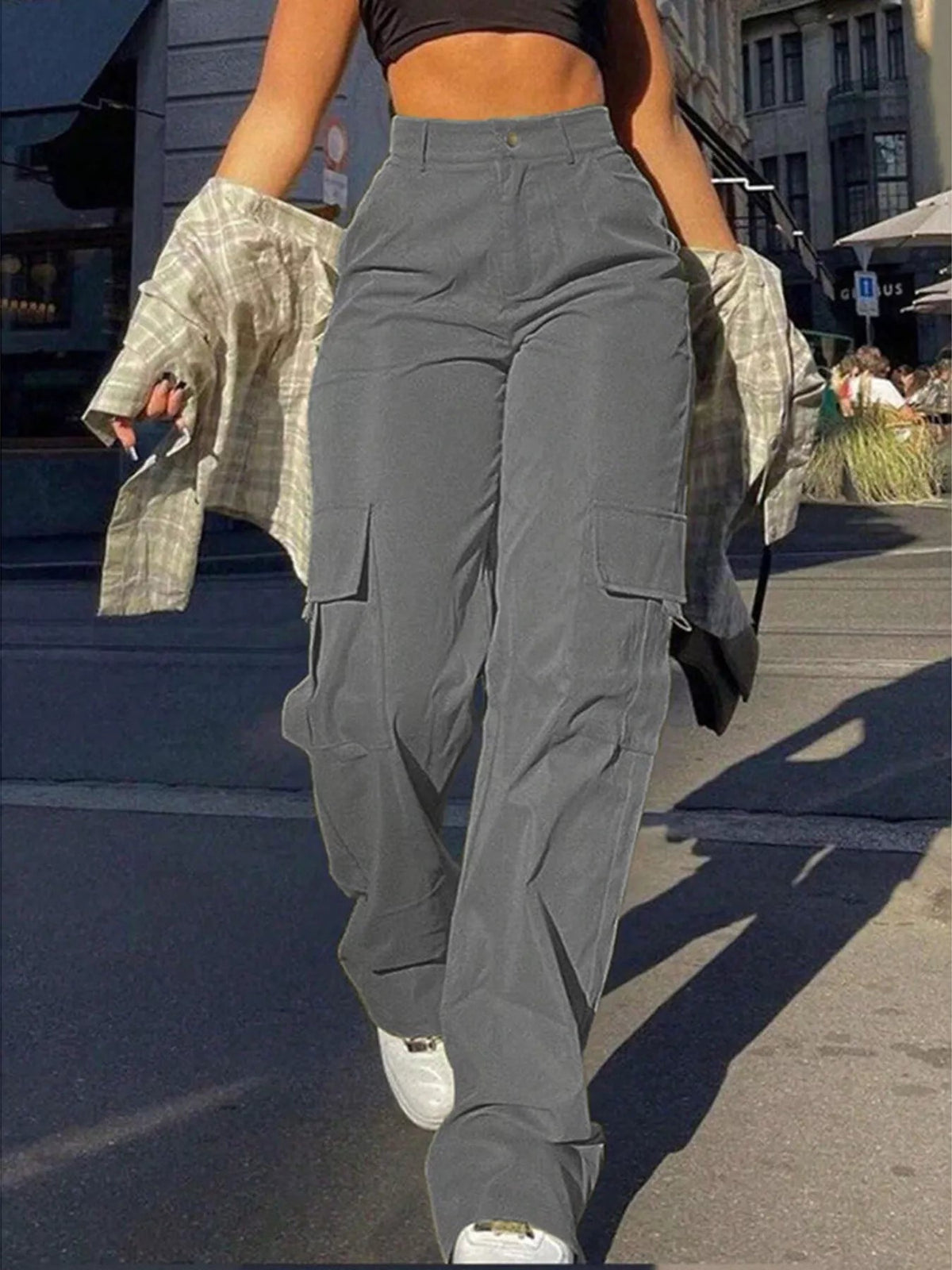Full Size High-Waisted Cargo Pants Plus Size - Aura Apparel
