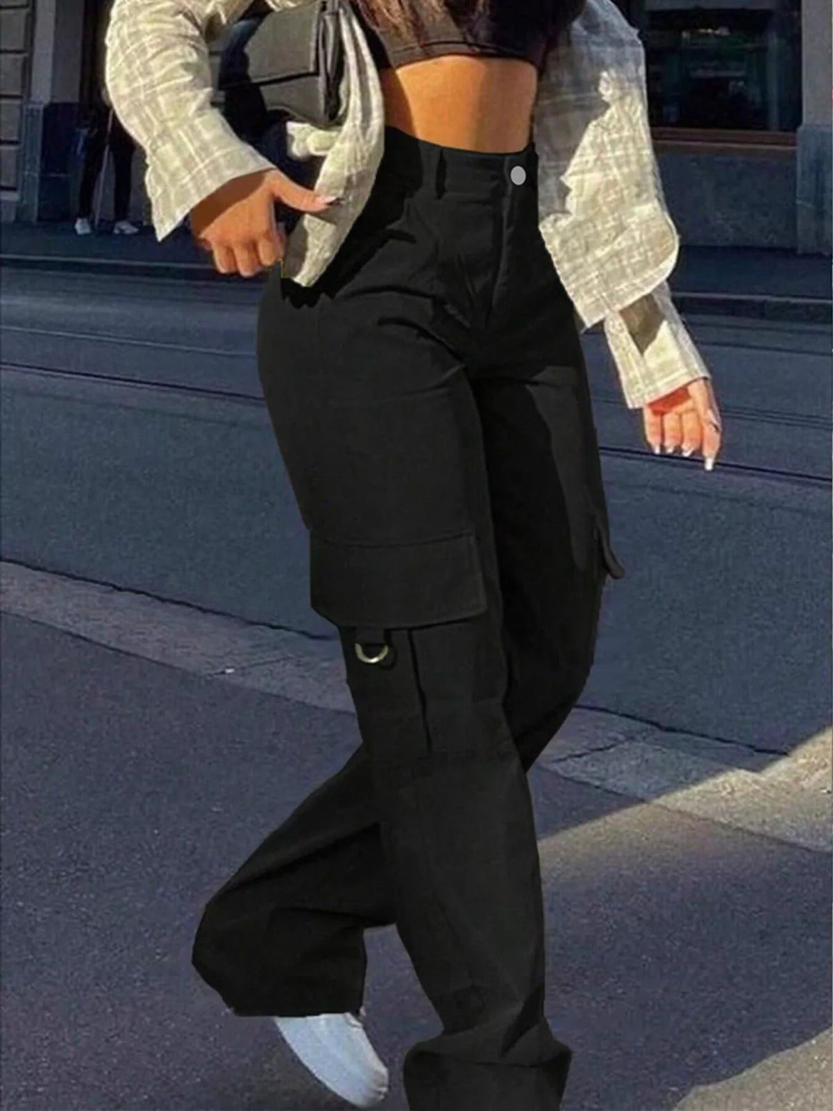 Full Size High-Waisted Cargo Pants Plus Size - Aura Apparel
