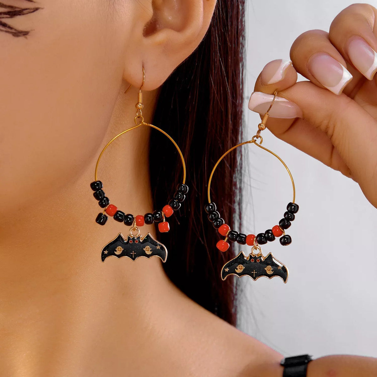 Halloween Bat Charm Hoop Earrings - Aura Apparel