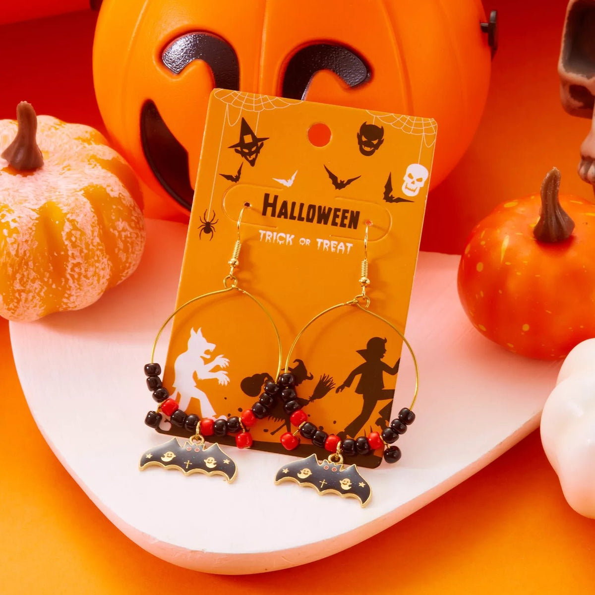 Halloween Bat Charm Hoop Earrings - Aura Apparel