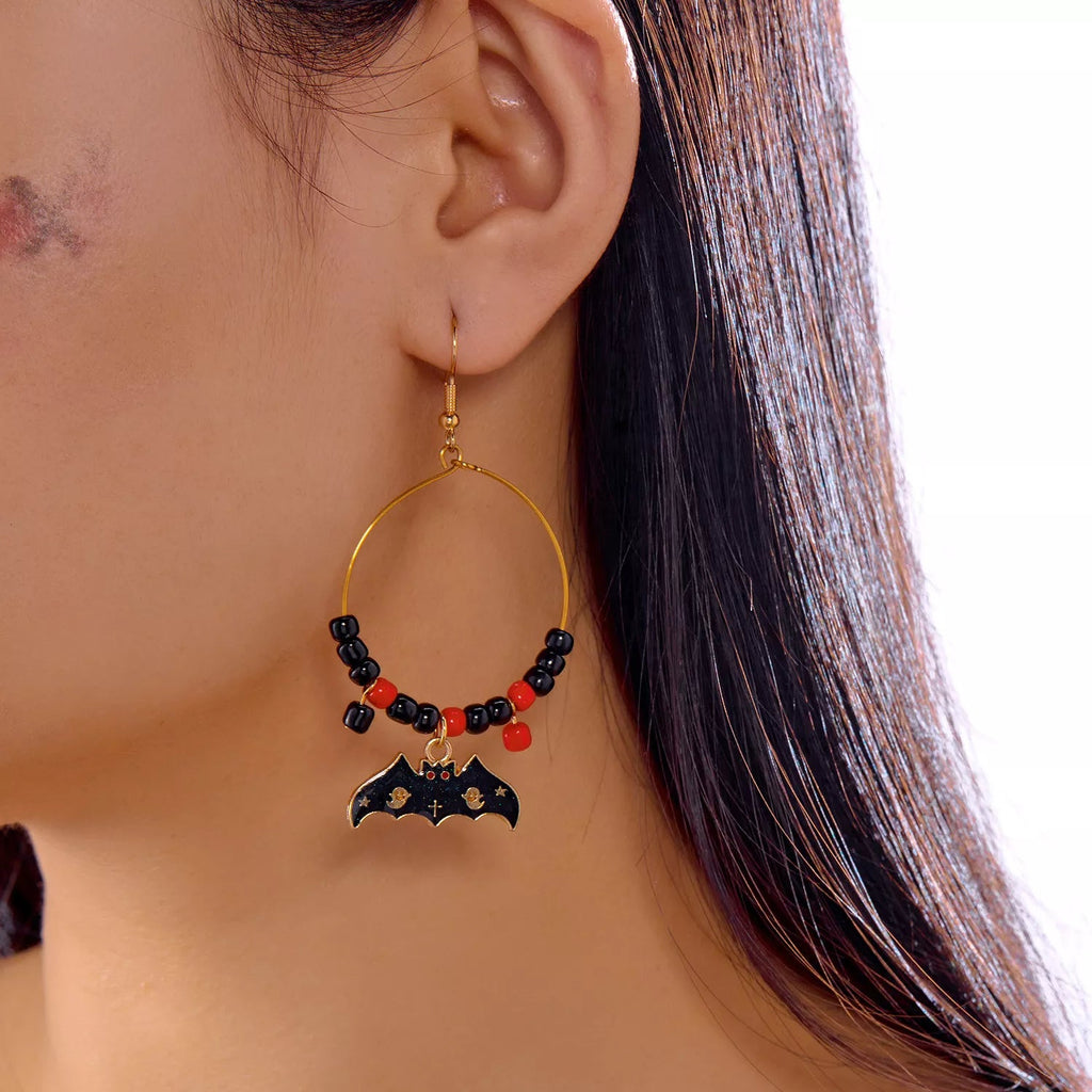 Halloween Bat Charm Hoop Earrings - Aura Apparel