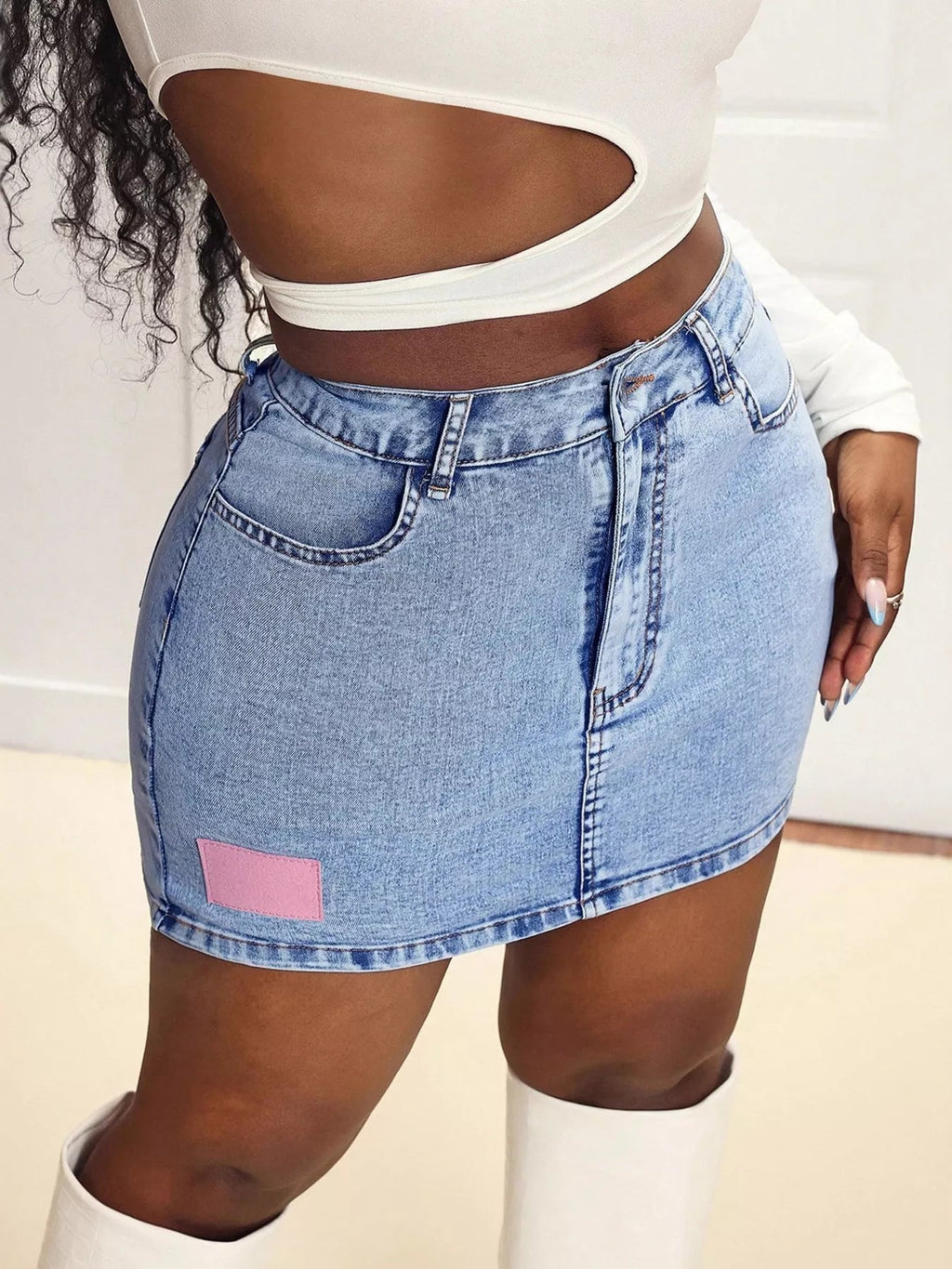 High Waist Mini Denim Skirt - Aura Apparel