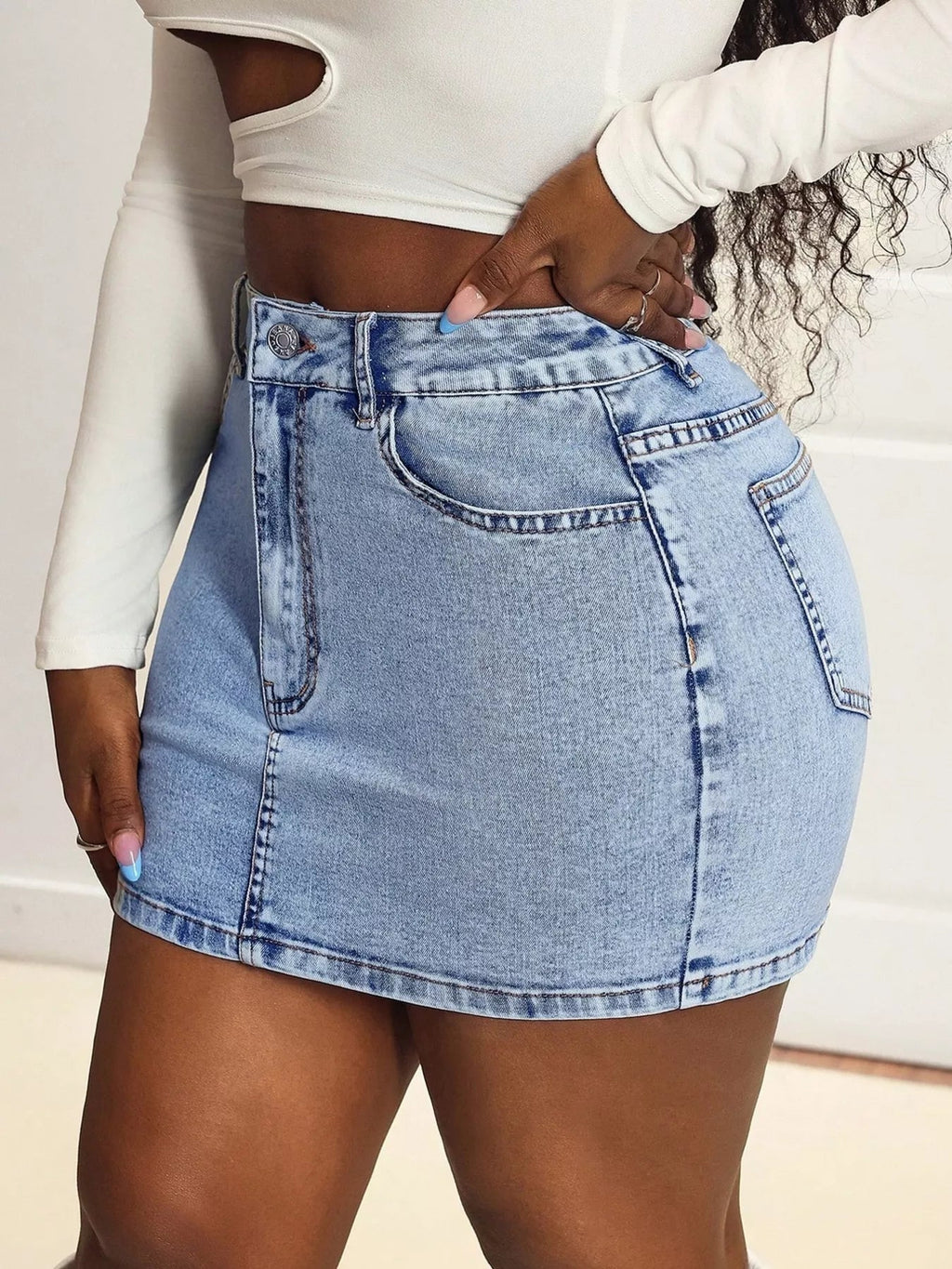 High Waist Mini Denim Skirt - Aura Apparel