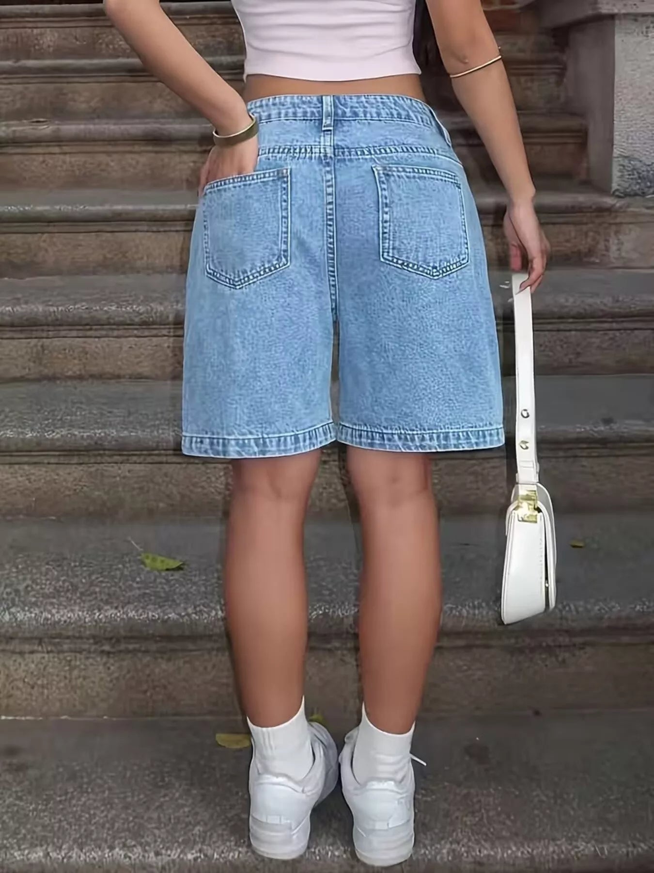 High Waist Relaxed Fit Denim Shorts - Aura Apparel