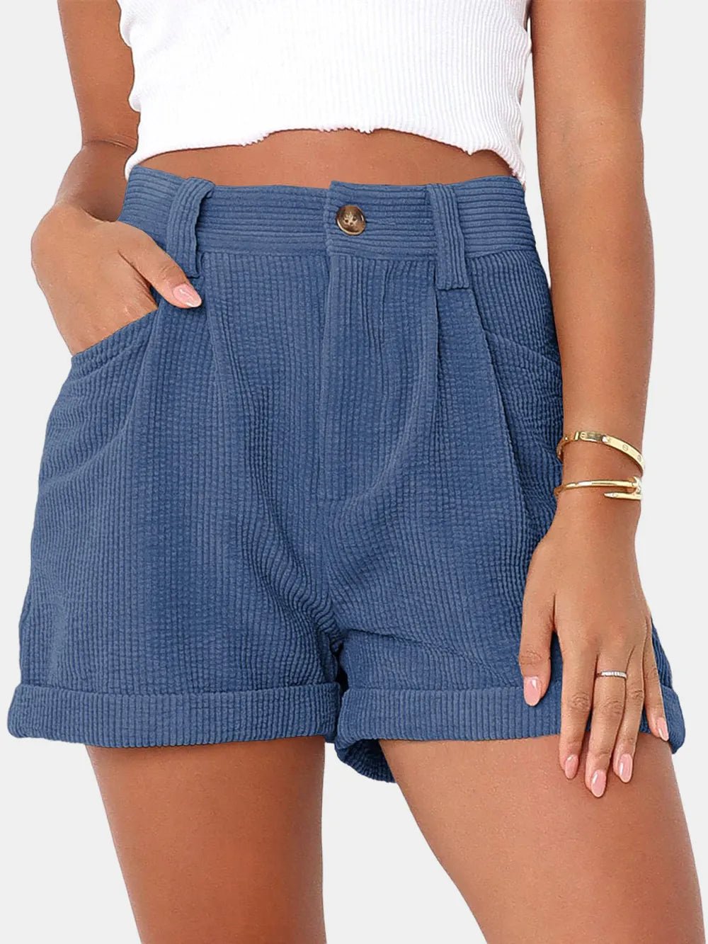 High Waist Shorts with Pockets - Aura Apparel