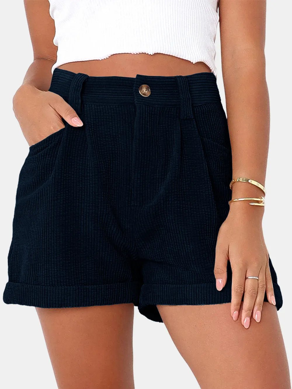 High Waist Shorts with Pockets - Aura Apparel