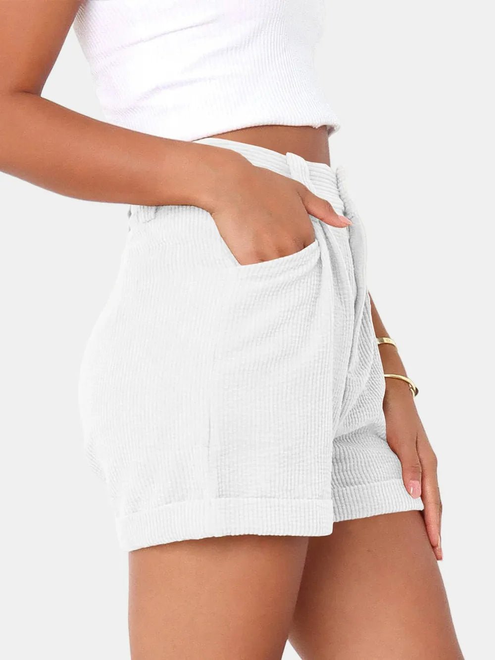 High Waist Shorts with Pockets - Aura Apparel