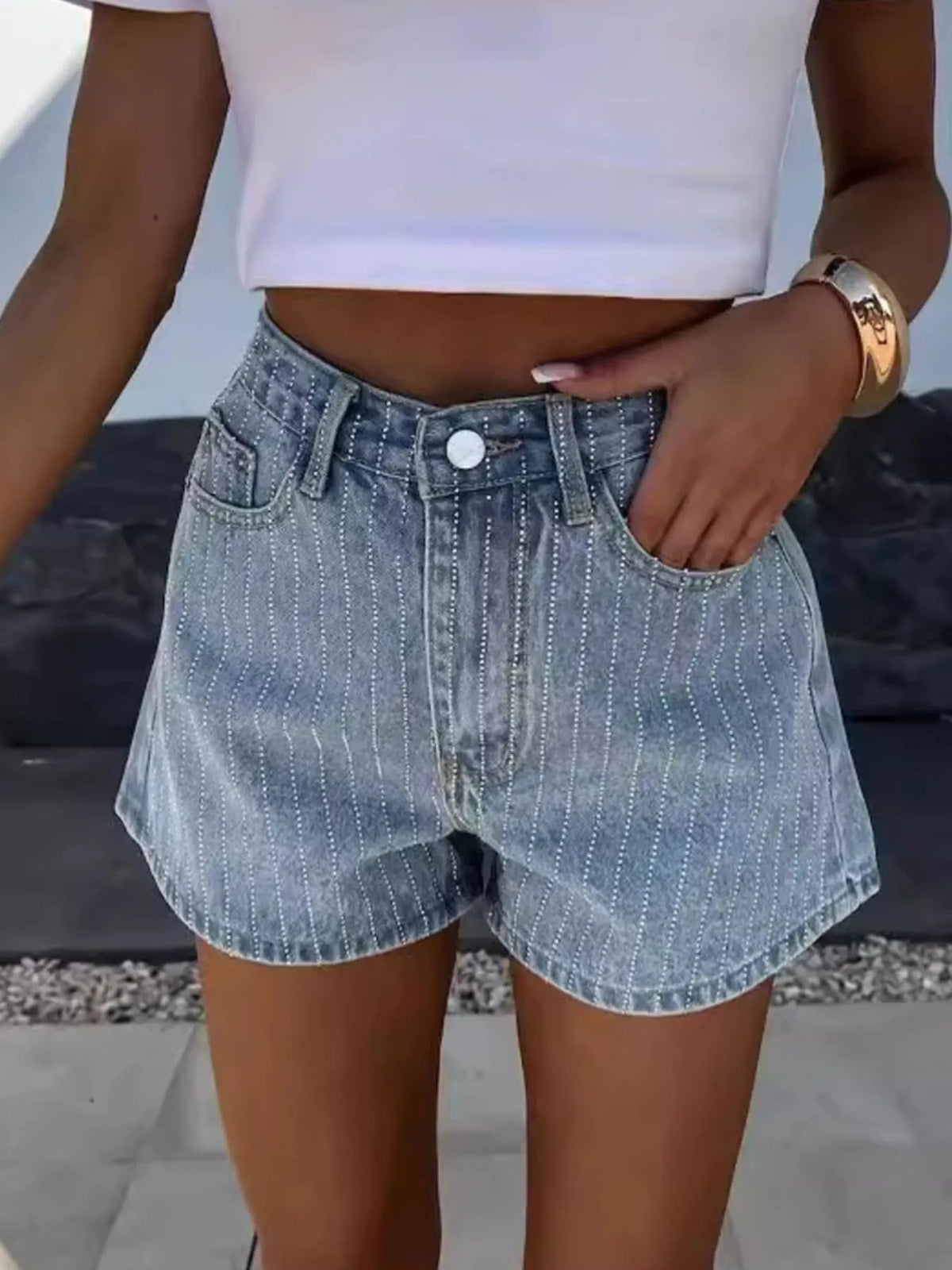 High Waist Wash Denim Shorts - Aura Apparel