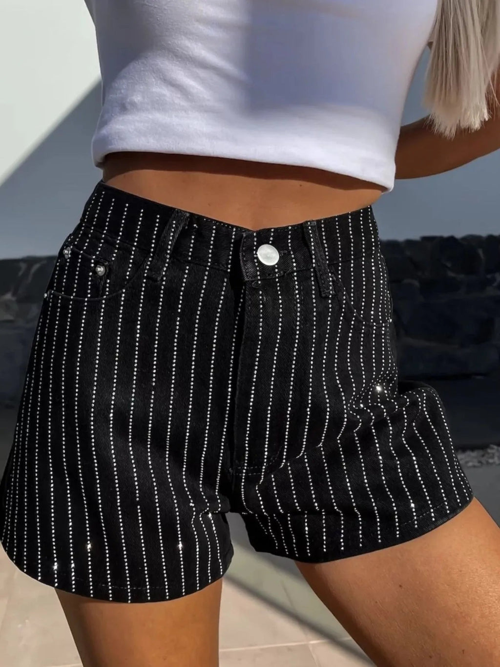 High Waist Wash Denim Shorts - Aura Apparel
