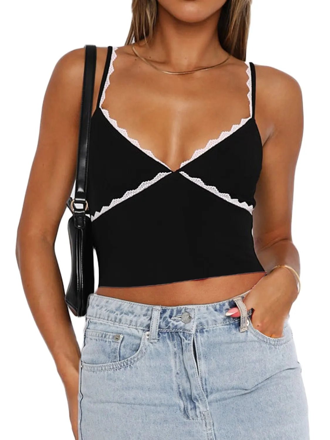 Lace Detail Contrast Trim Cami - Aura Apparel