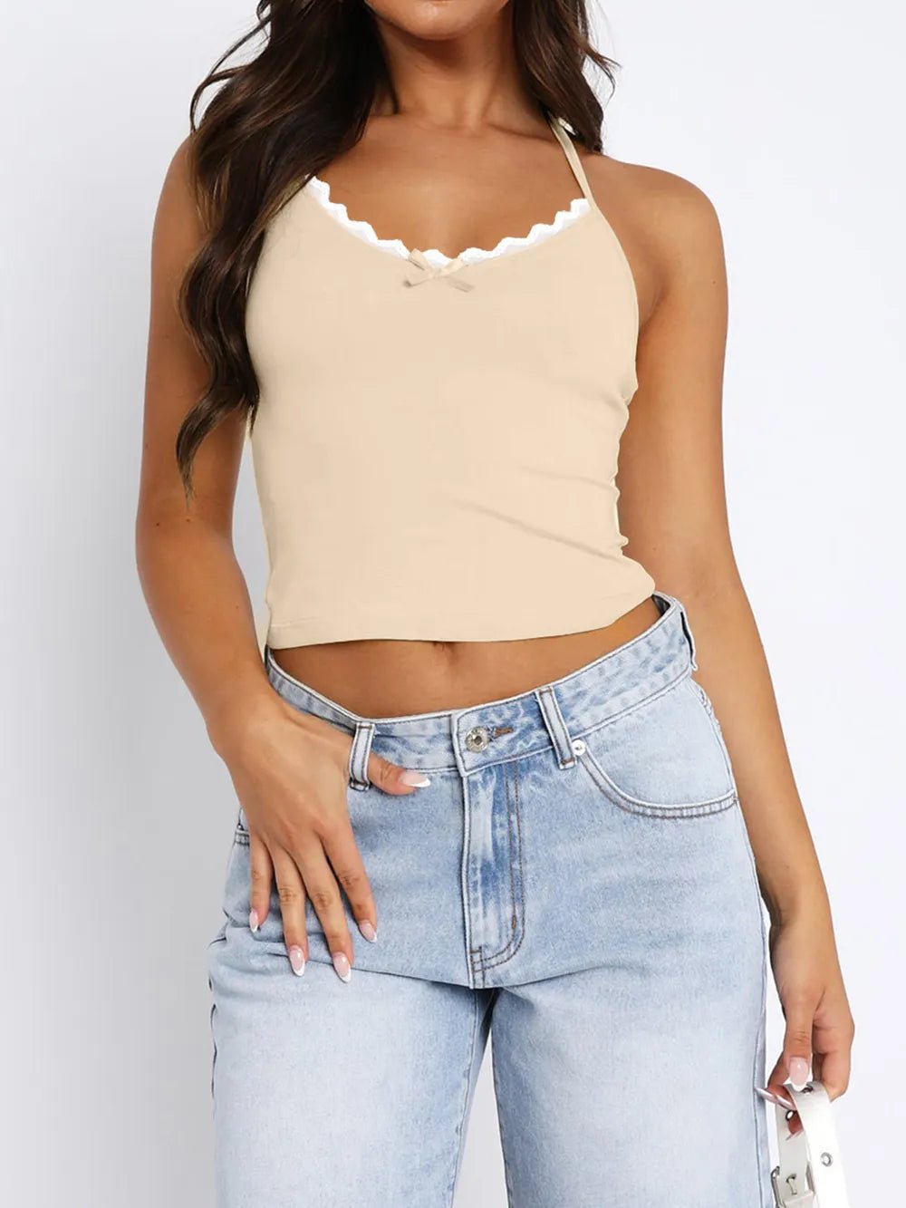Lace Detail Halter Neck Cami - Aura Apparel