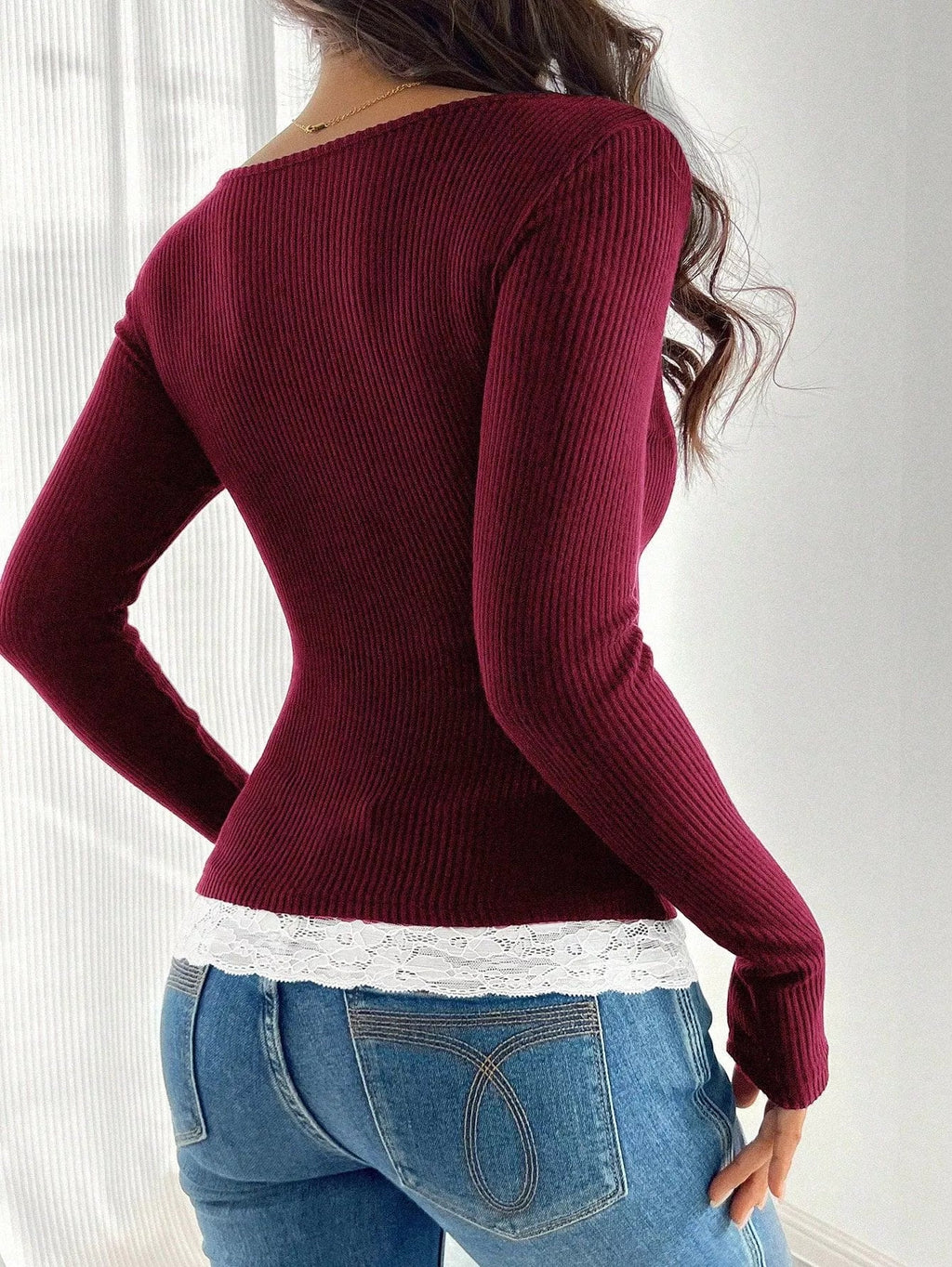Lace Detail Long Sleeve T-Shirt - Aura Apparel