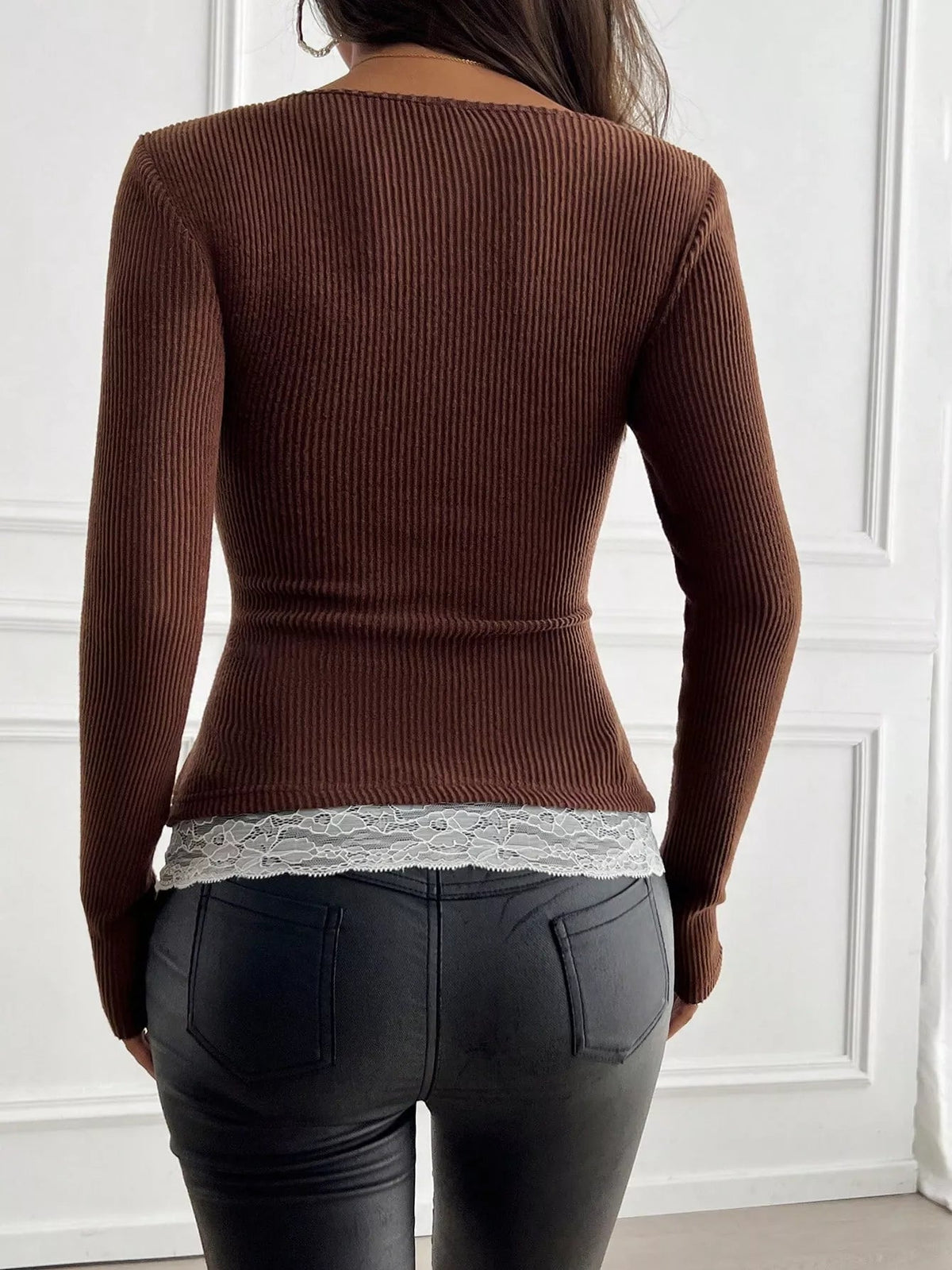 Lace Detail Long Sleeve T-Shirt - Aura Apparel