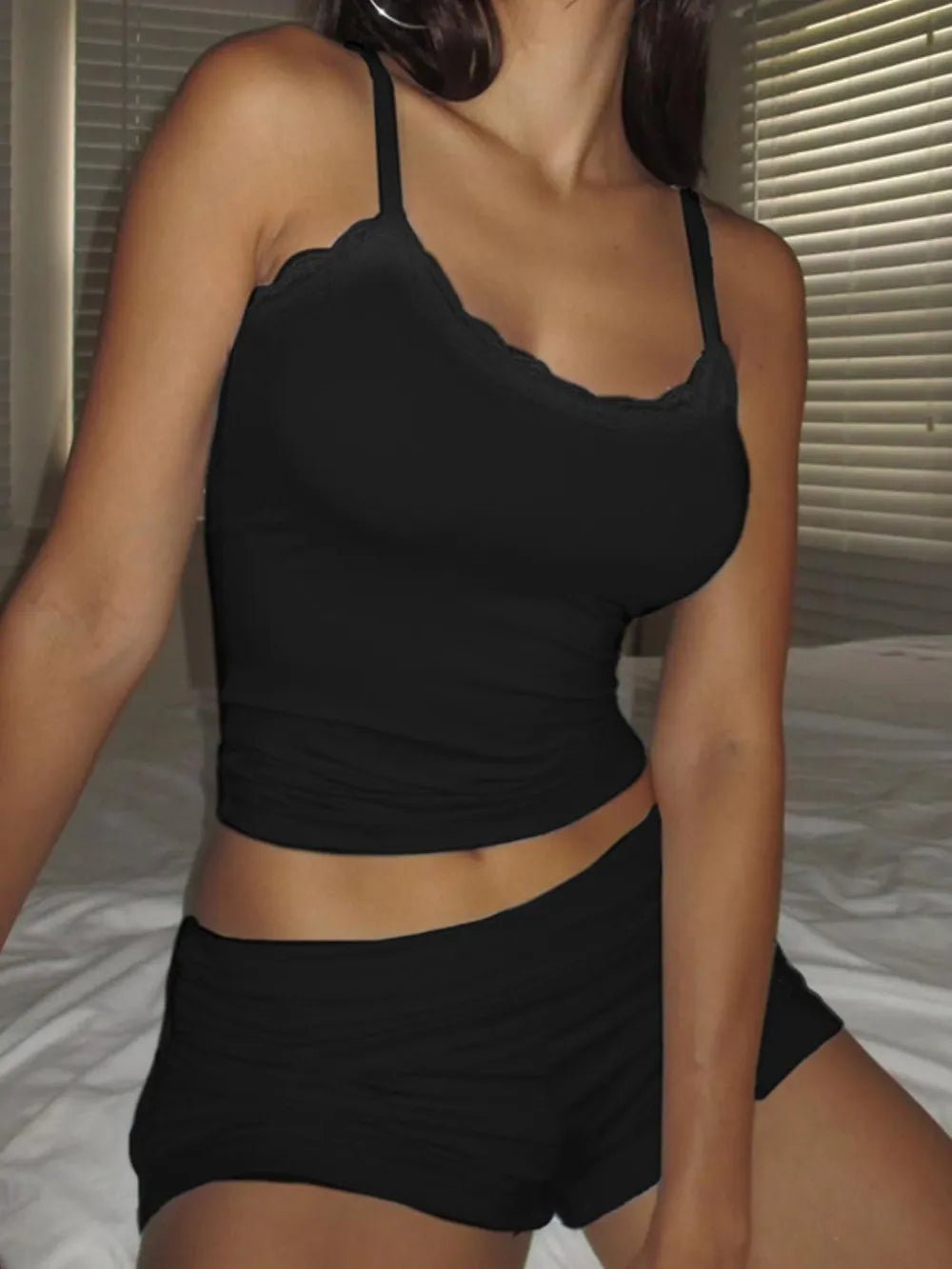 Lace Detail Scoop Neck Cami and Shorts Set - Aura Apparel