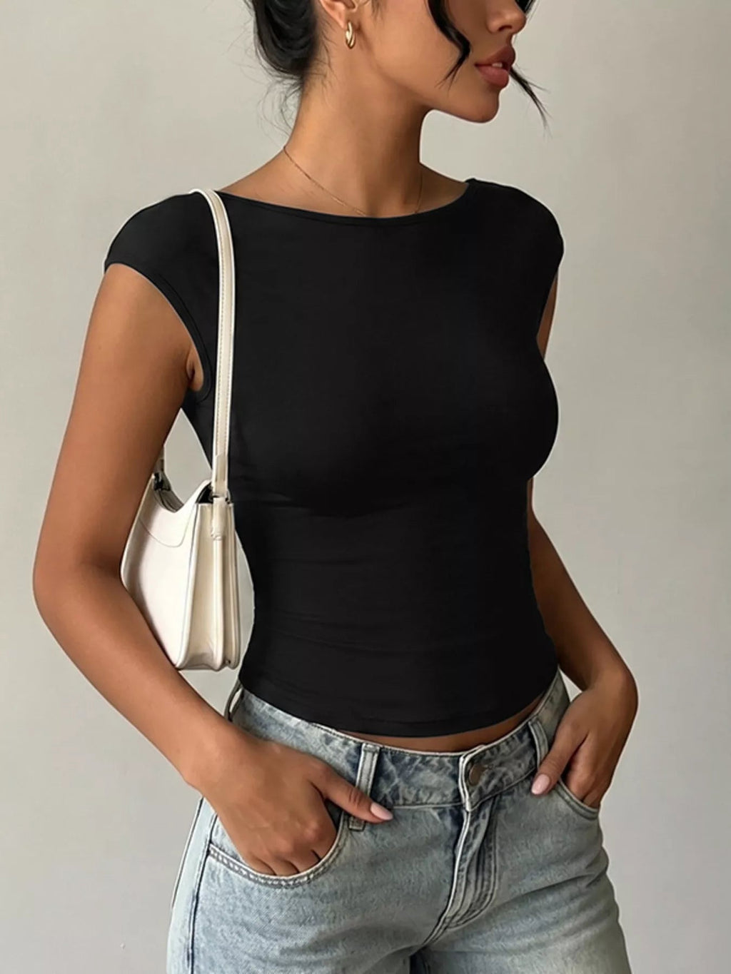 Lace Detail T-Shirt with Cap Sleeves - Aura Apparel