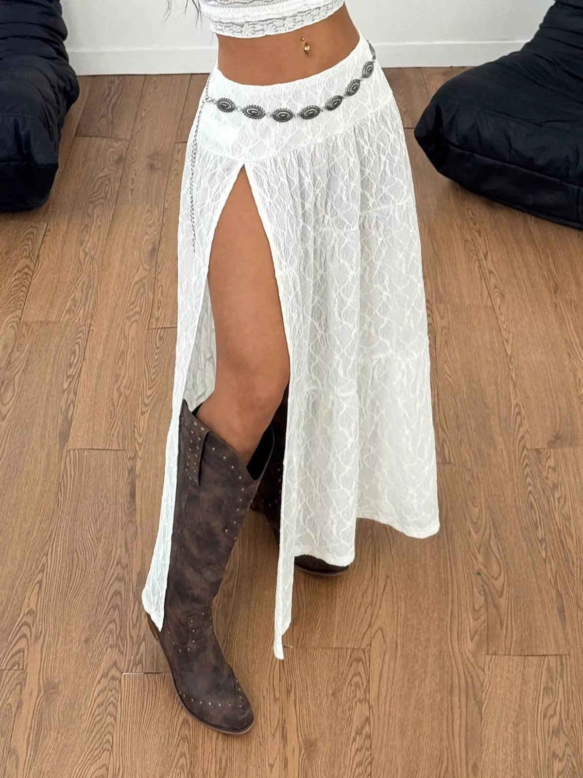Lace Slit Maxi Skirt - Aura Apparel
