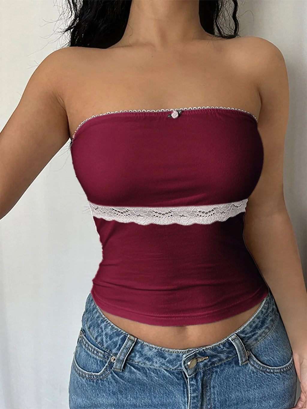Lace Trim Tube Top - Aura Apparel