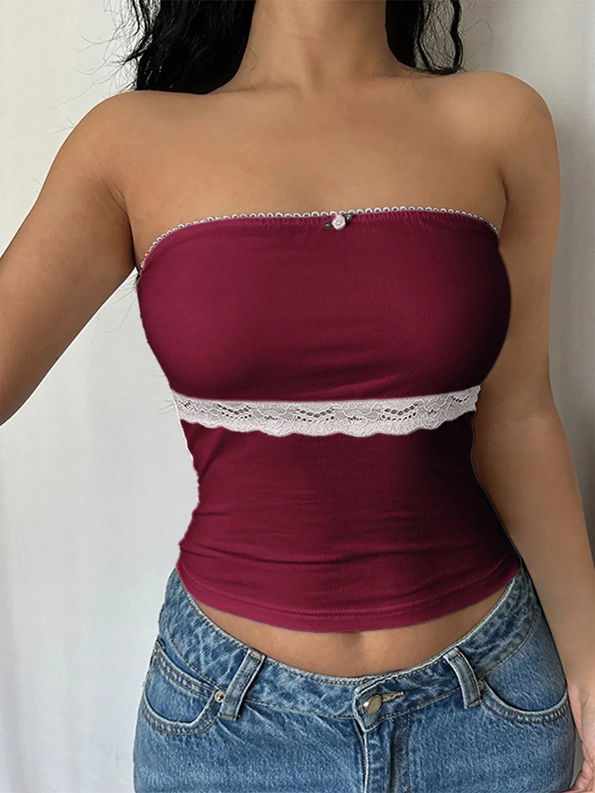Lace Trim Tube Top - Aura Apparel