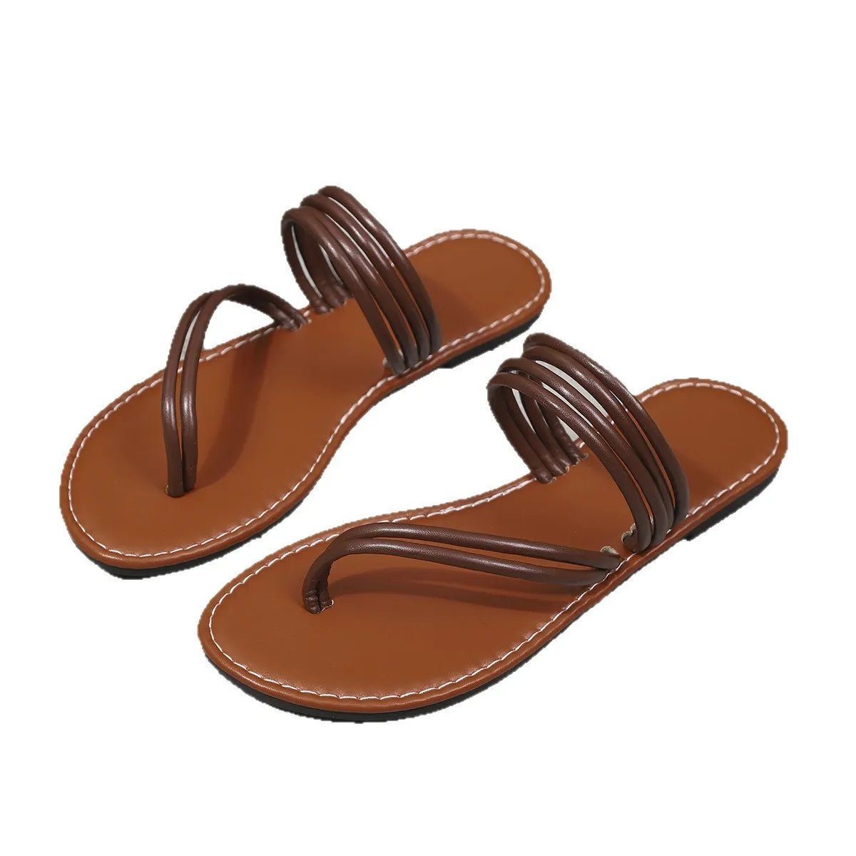 Leather Strappy Flat Sandals - Aura Apparel